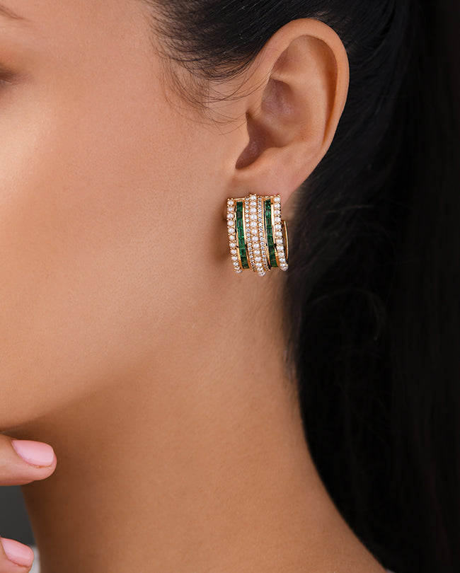 Pearl Diamond and Emerald earrings